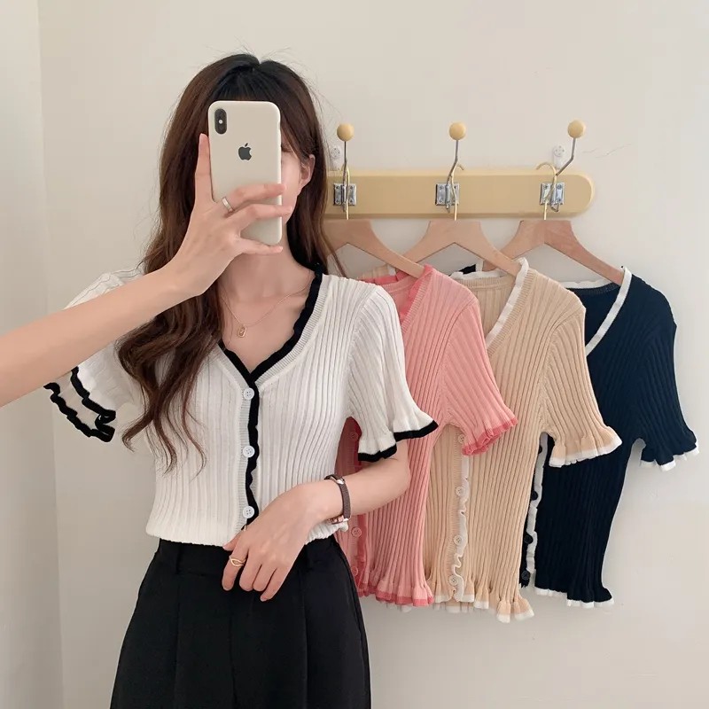 【编号701-750】夏季针织短袖冰丝女上衣小衫短款休闲