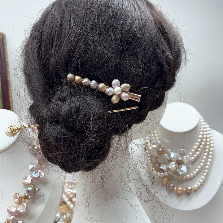 淡水珍珠发饰银S925镶嵌