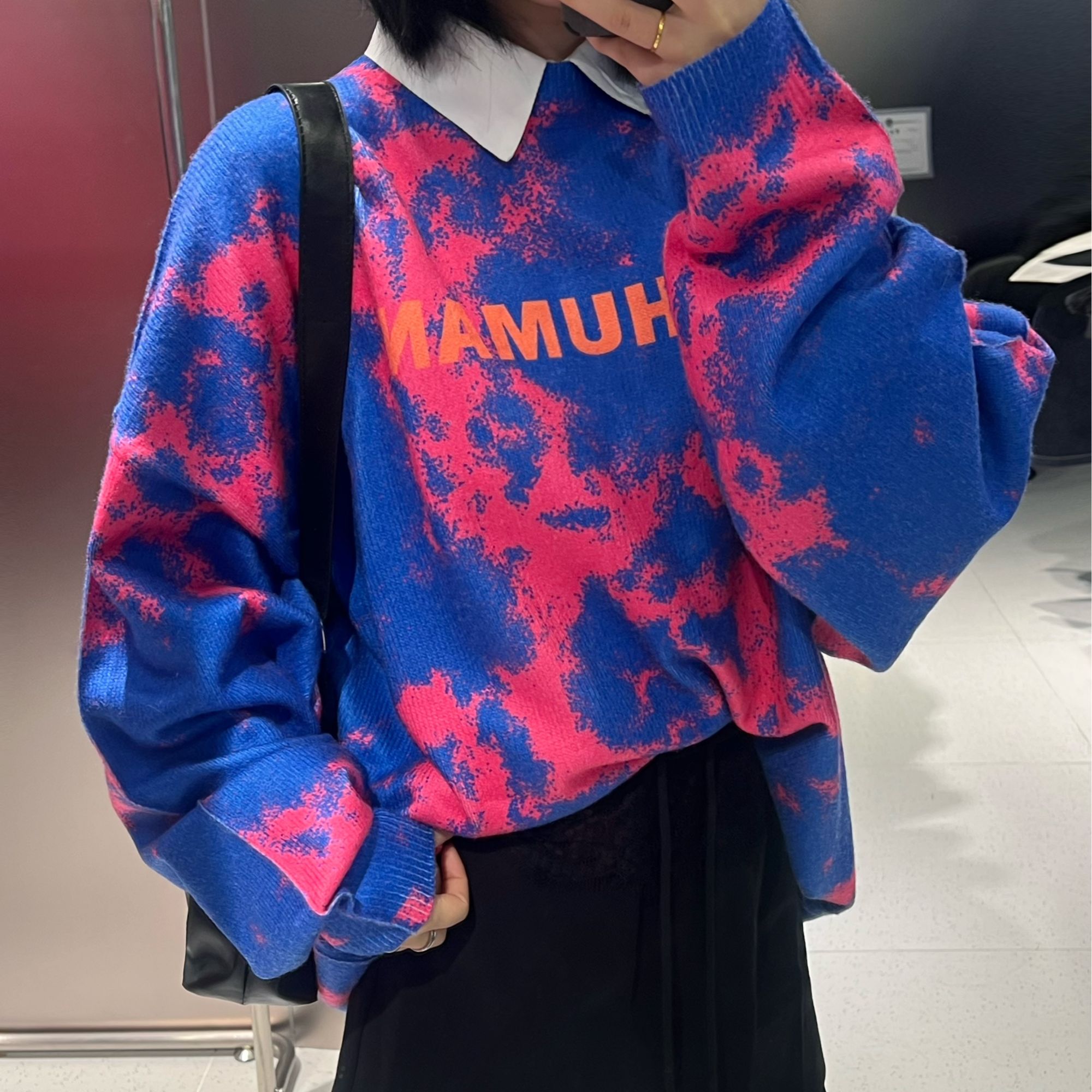 NONHUMAN渲染混色印花套头毛衣宽松秋冬时尚