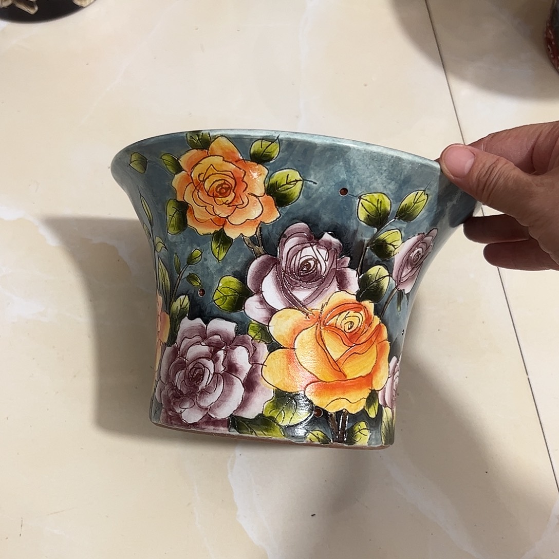 听***猫景德镇炫彩手绘景德镇陶瓷花盆