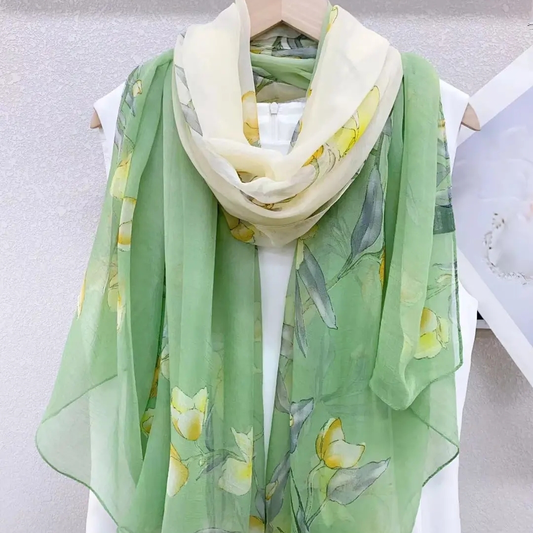 围巾鳄鱼皱玉兰花两色可选140X180四季通用夏沙滩巾时尚百搭丝巾