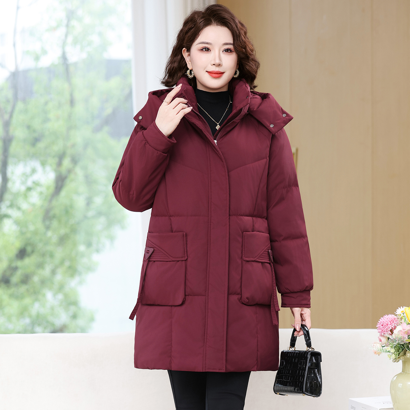 9270妈妈加厚棉服冬季中长款休闲棉衣加肥加大200斤中老年女棉袄