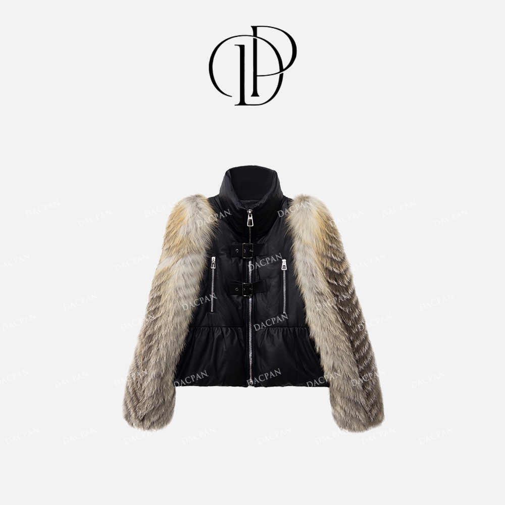 DACPAN-“耀黑女王”羊皮拼接狐狸毛羽绒外套2024/盼•PP 24102315