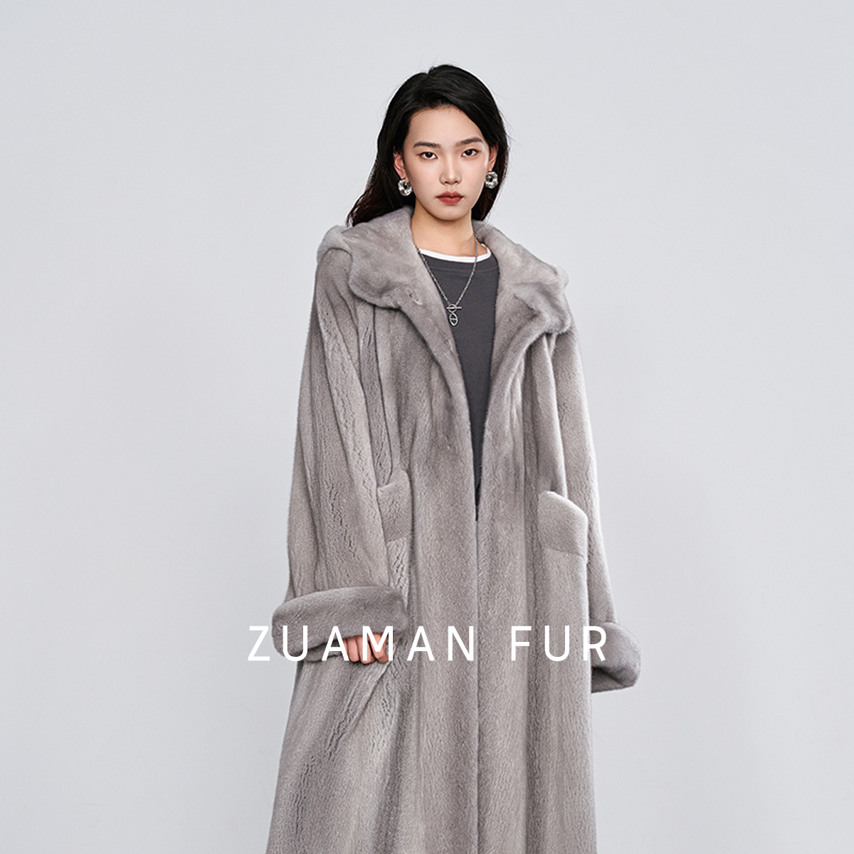 Zuaman/祖阿曼黑翼甄选【昭君出塞】冬季新款水貂大气连帽款时尚877