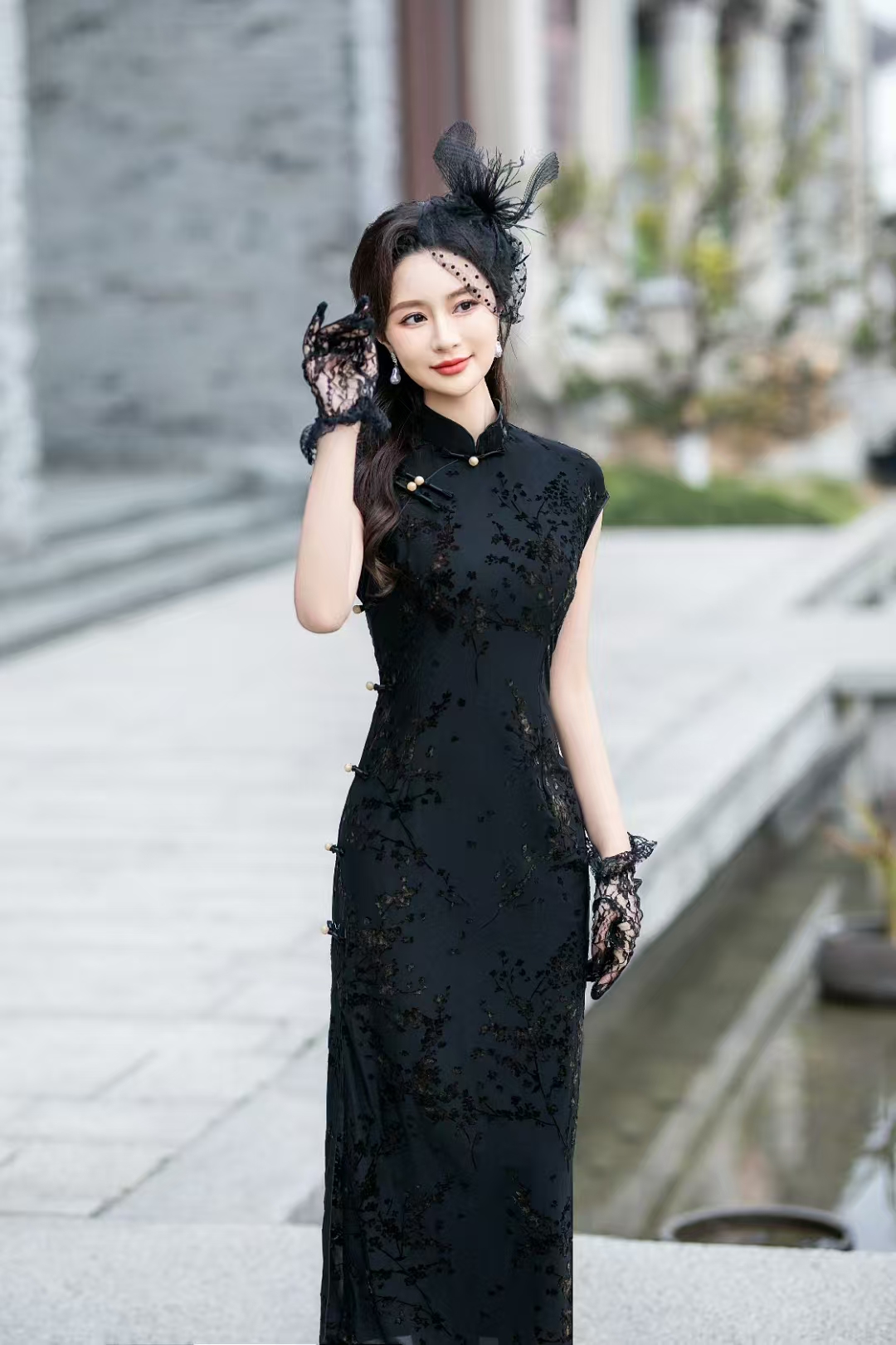 京墨 日常气质文艺国风优雅长款改良奥黛旗袍