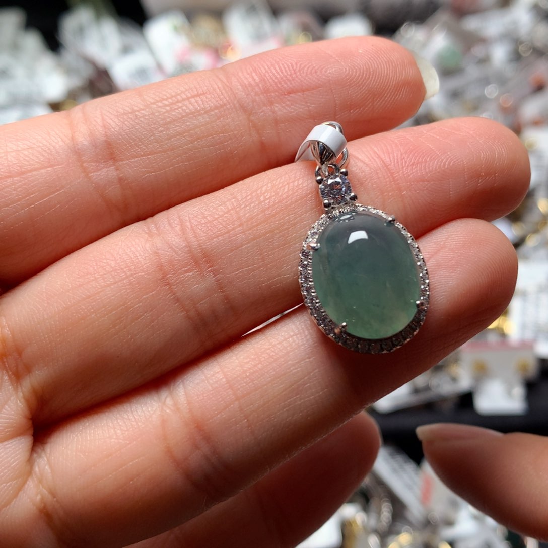 翡翠戒指银S925镶嵌天然翡翠吊坠