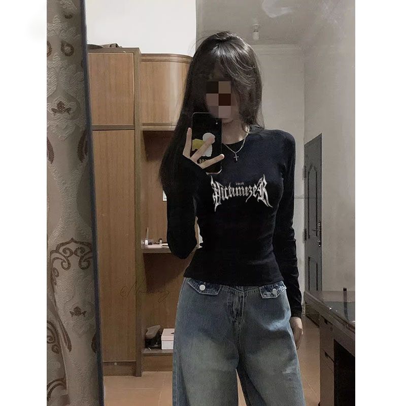 爆款德绒正肩T恤修身款长袖百搭显瘦遮肉春秋季ins打底辣妹上衣女