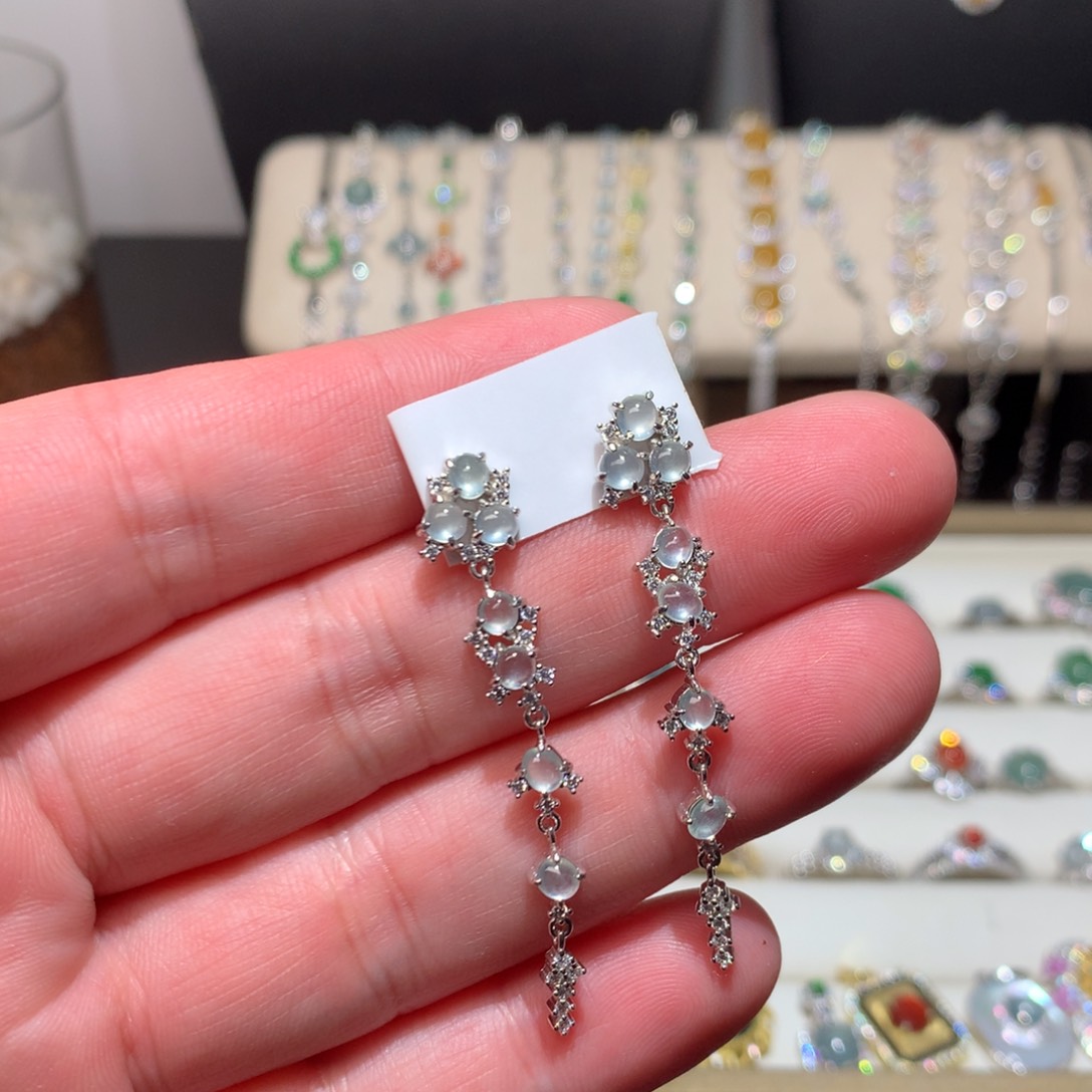 翡翠耳饰银S925镶嵌0007