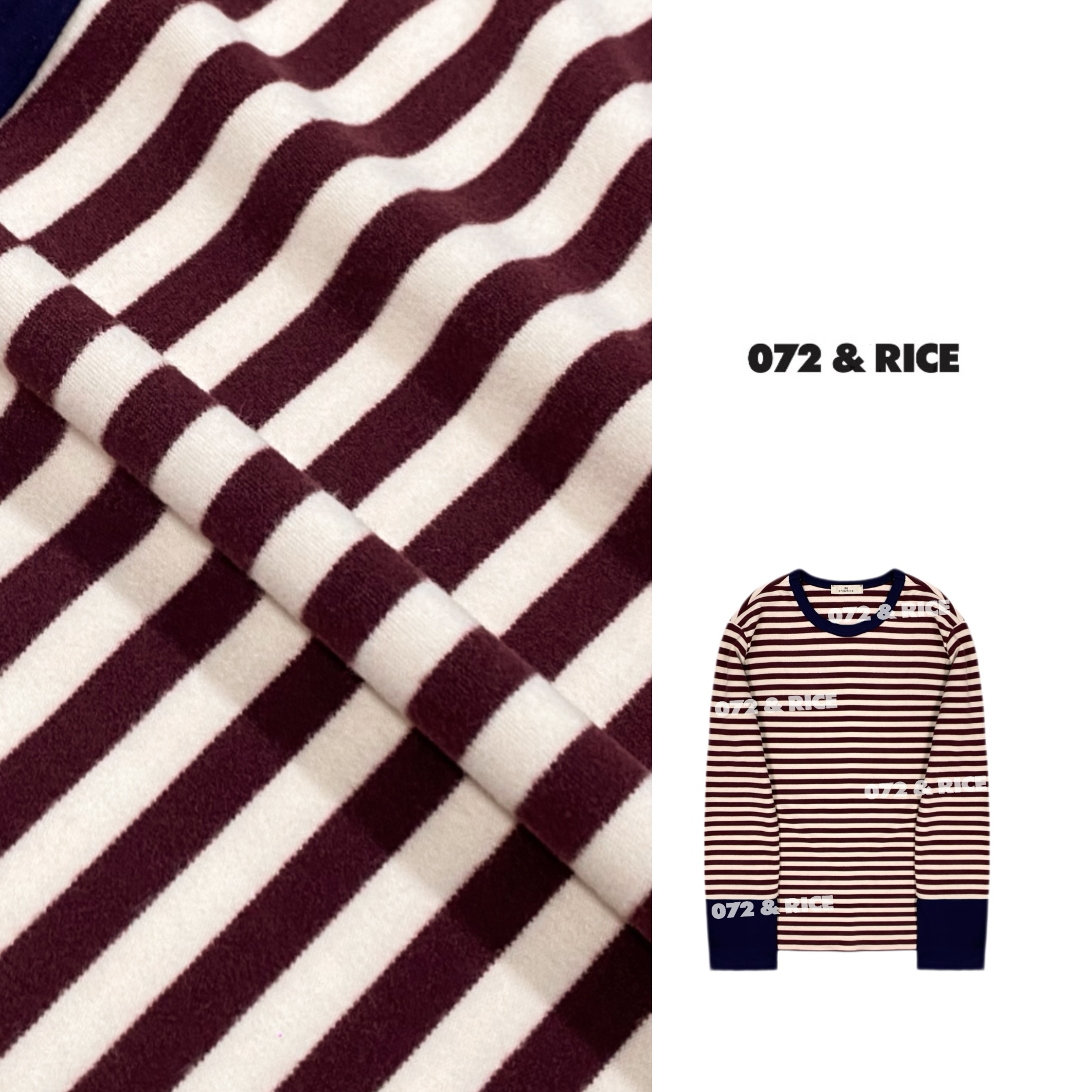 072 & RICE【红豆】春季休闲圆领条纹长袖T恤 31NB271Z*