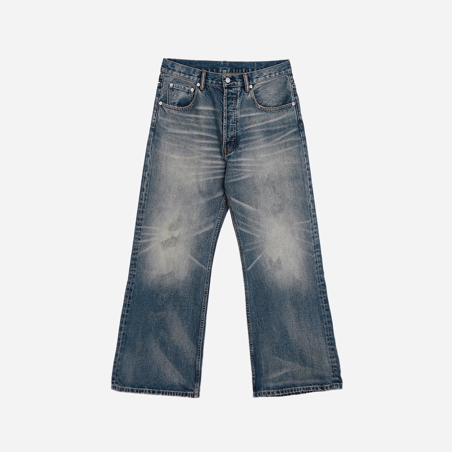 ATHIRI  903M冰川纹磨损做旧中腰阔腿宽松A字版型牛仔裤长裤