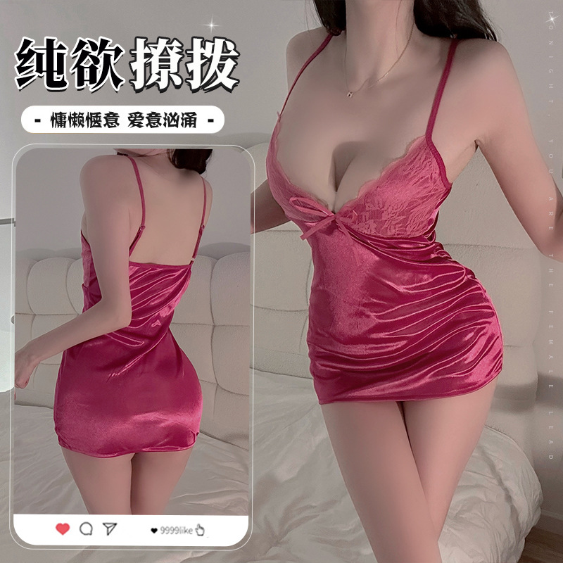 性感内衣女纯欲风吊带睡裙薄款蕾丝心机包睡衣套装战袍