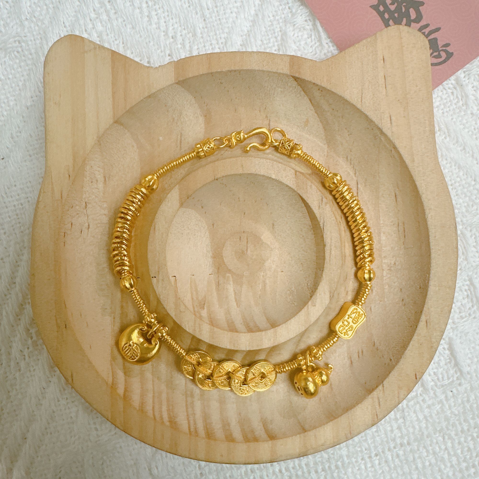 足金999饰品 卡4盘缠和圆圈碎金精致手链 15.5手围 17.49克