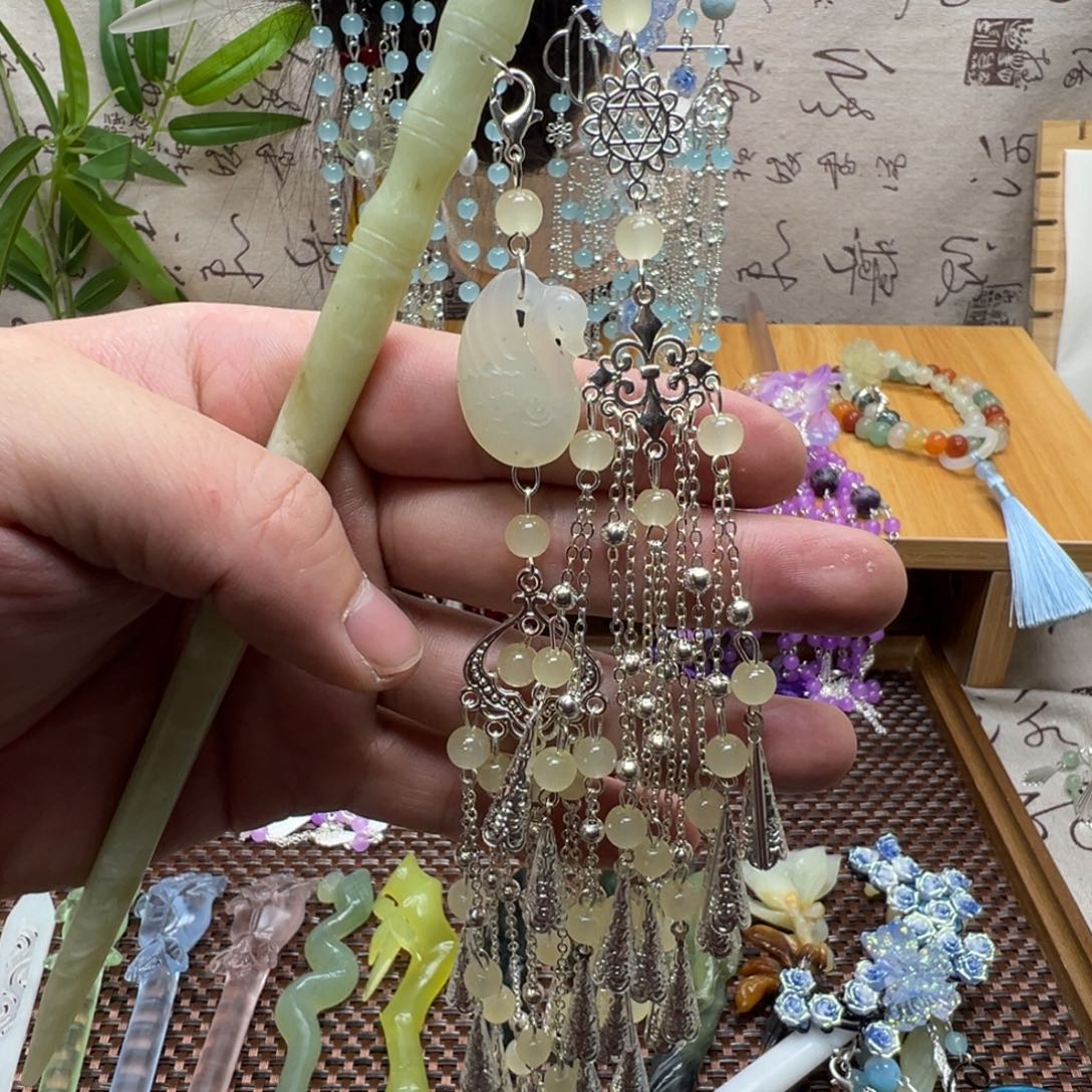 蛇纹石玉合金发饰