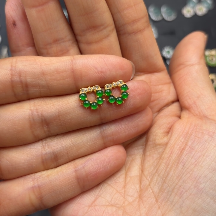 邪***母翡翠银S925镶嵌耳饰