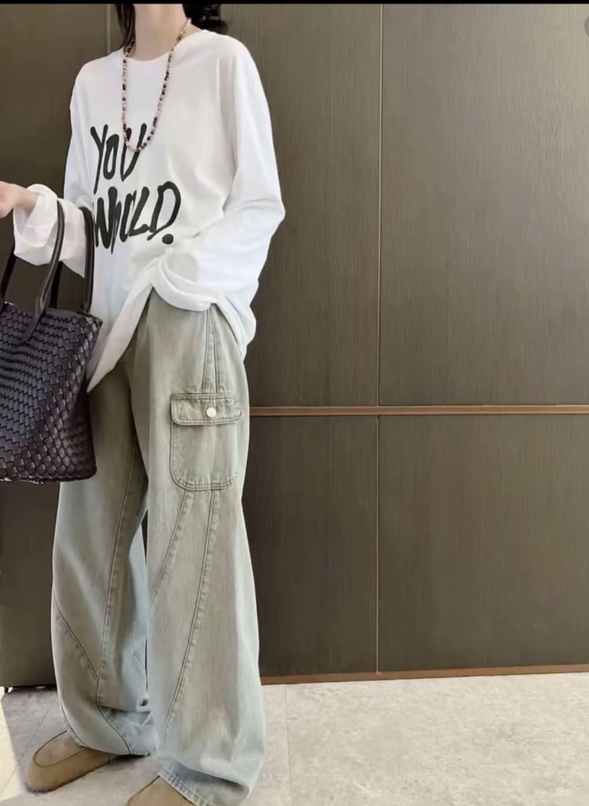 YOU 同款洋气衣服喷绘字母印花慵懒长袖圆领T恤男女同款