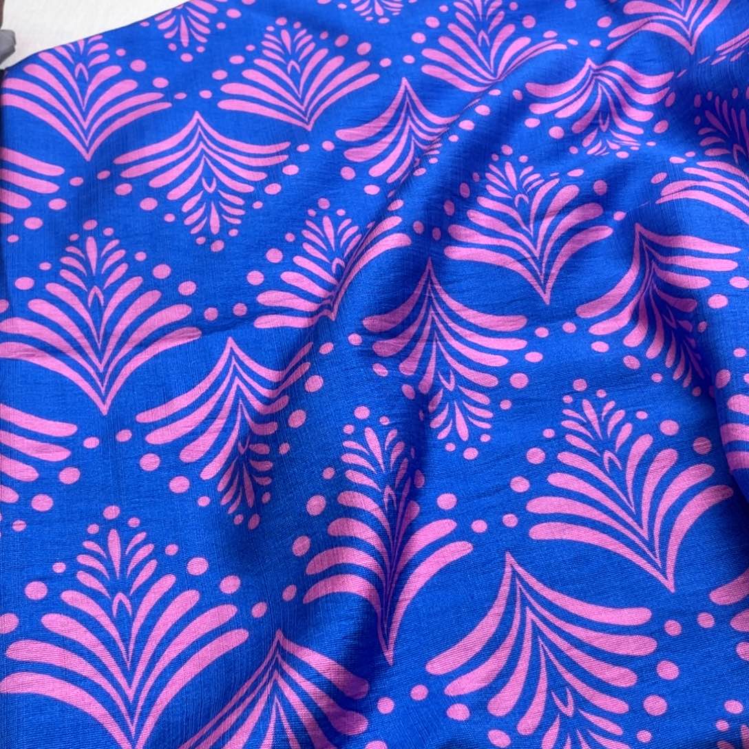 混纺蓝色印花天丝苎麻2米。 