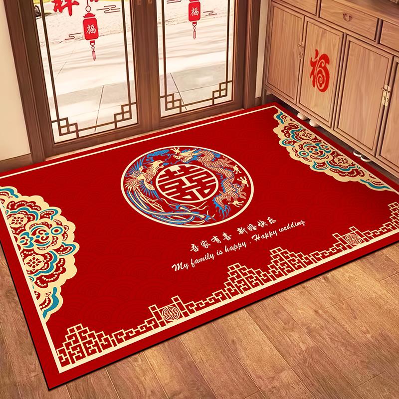 结婚喜字入户门地垫硅藻泥进门口吸水耐脏玄关换鞋脚垫喜庆红地毯