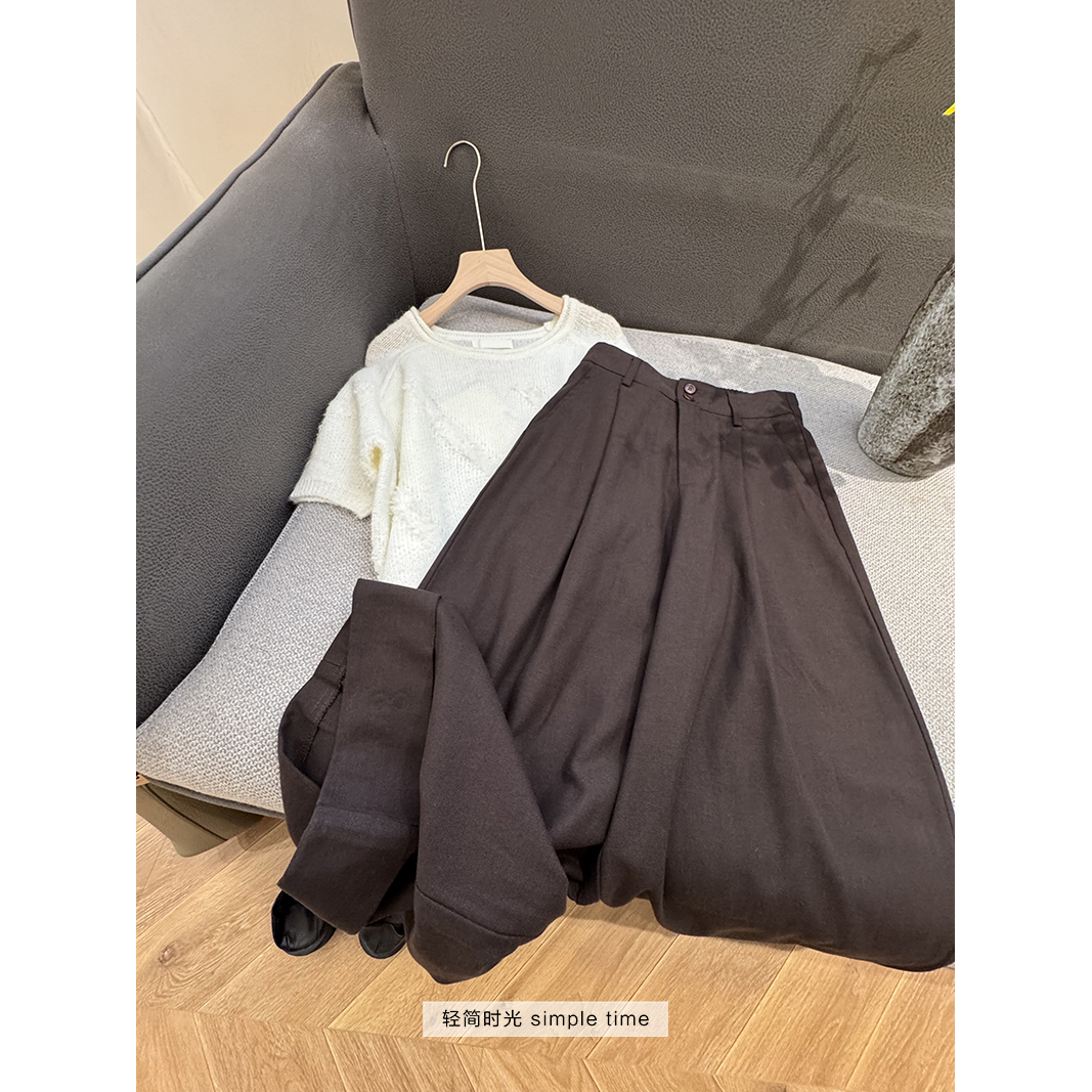 “”卷边休闲裤“”洗水棉高腰百搭棉裤长裤女高品质裤子