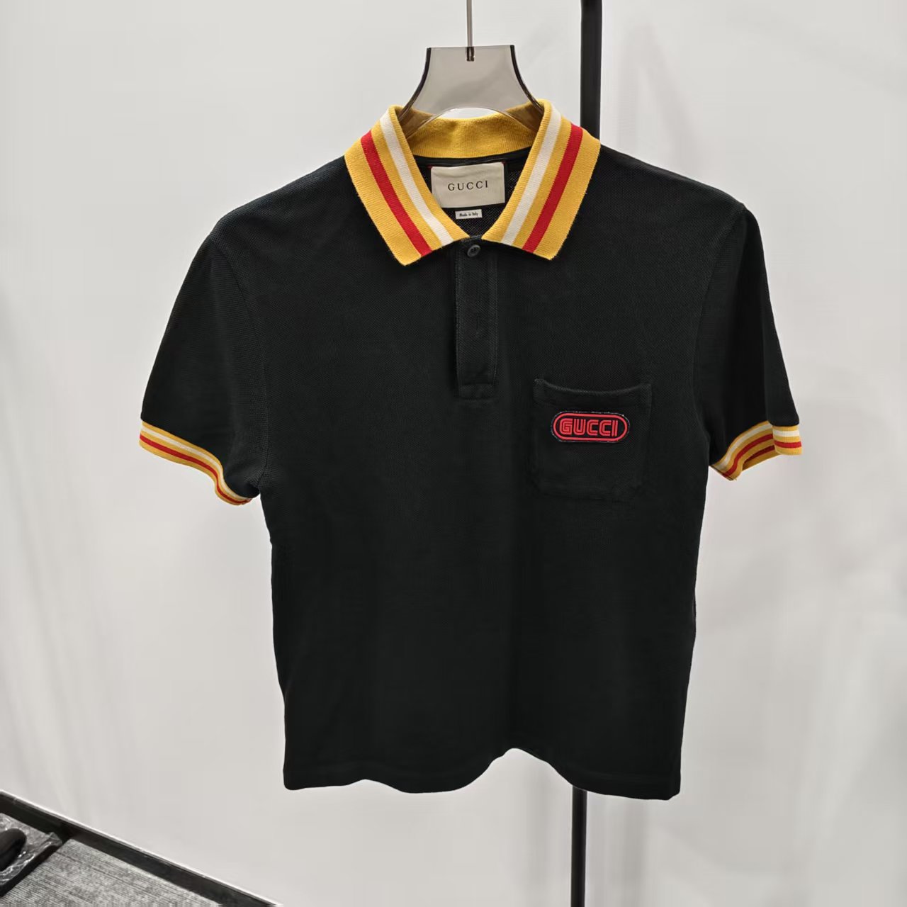 95新 GUCCI/古驰 黑色简约字母logo商务经典polo衫 S码