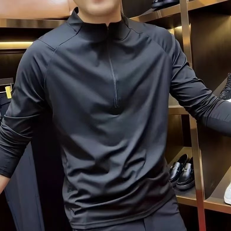 LC-6603秋冬爆款男女同款长袖半拉链T恤（石头）