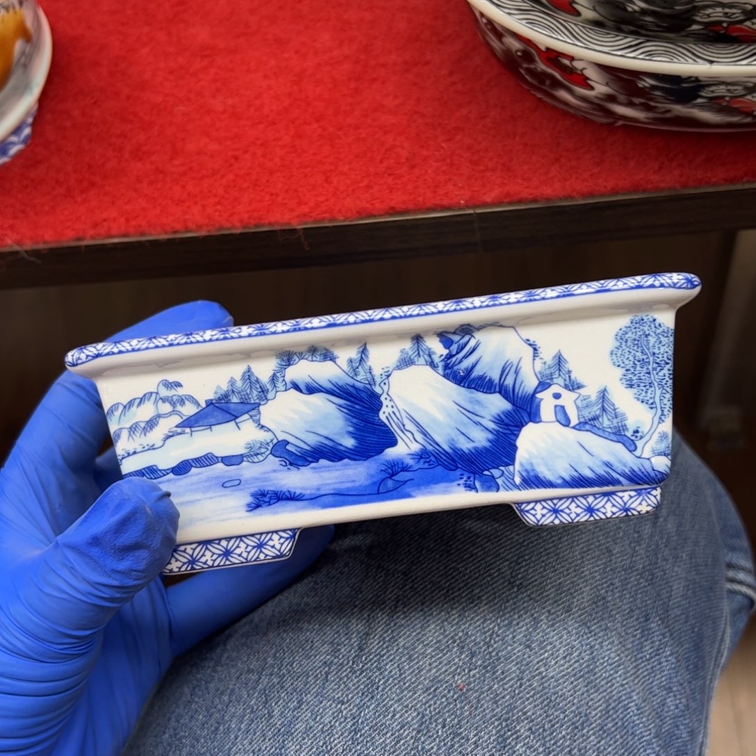 花盆紫砂149号瑕疵15/12/5cm仿手绘青花山水