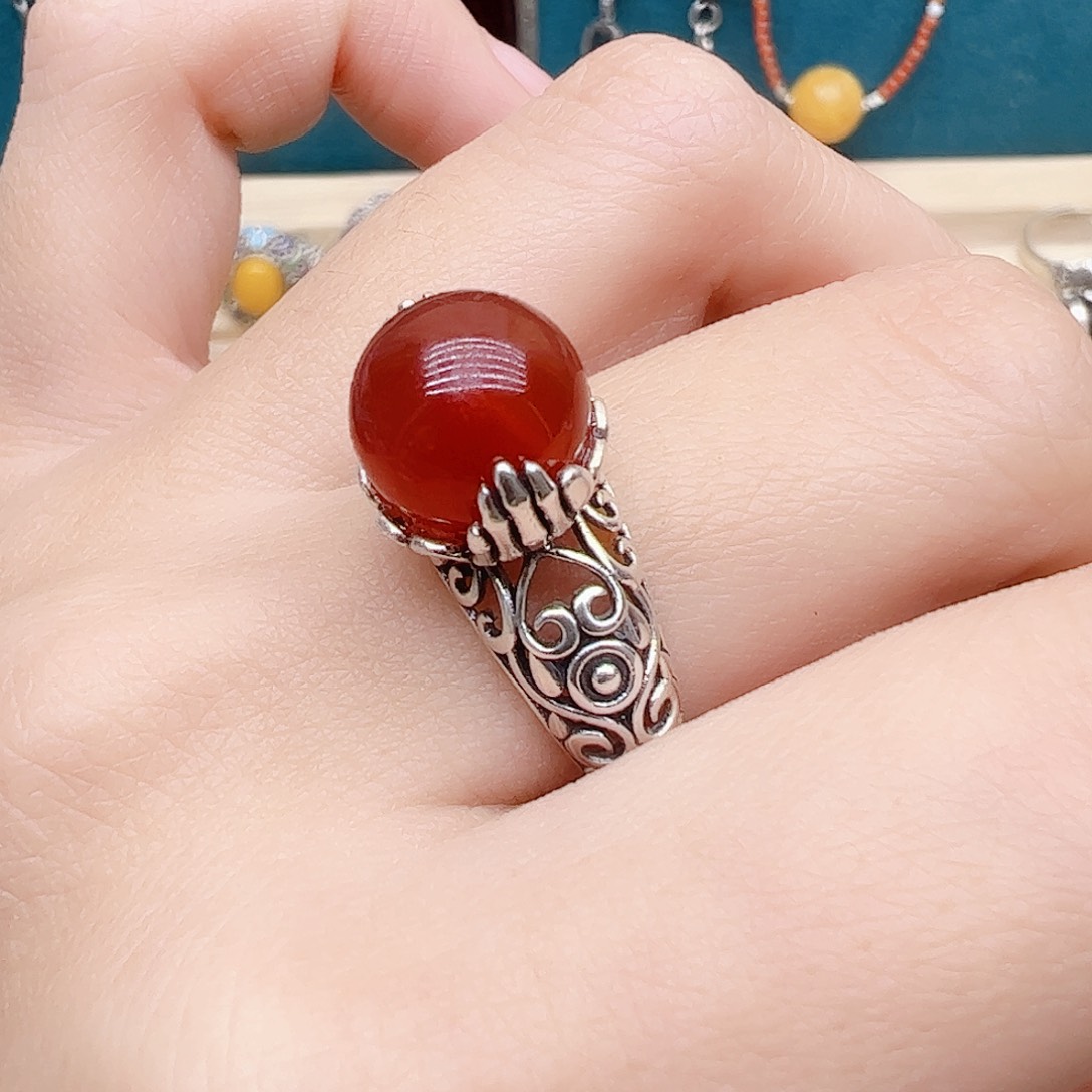 玛瑙/玉髓戒指银S925镶嵌