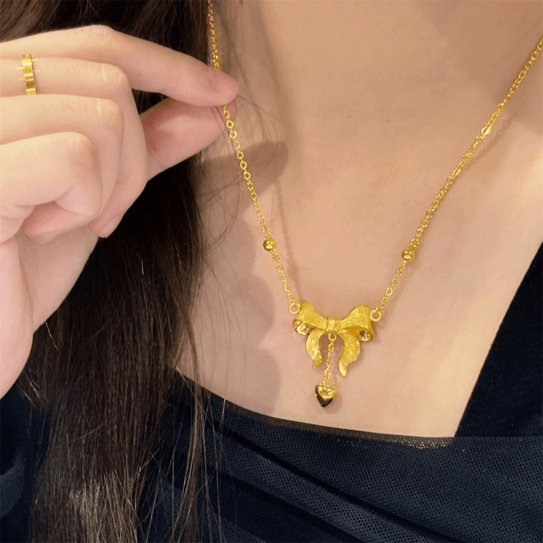 铜合金项链 铜合金项链 轻奢在逃公主蝴蝶结项链女时尚锁骨链百搭