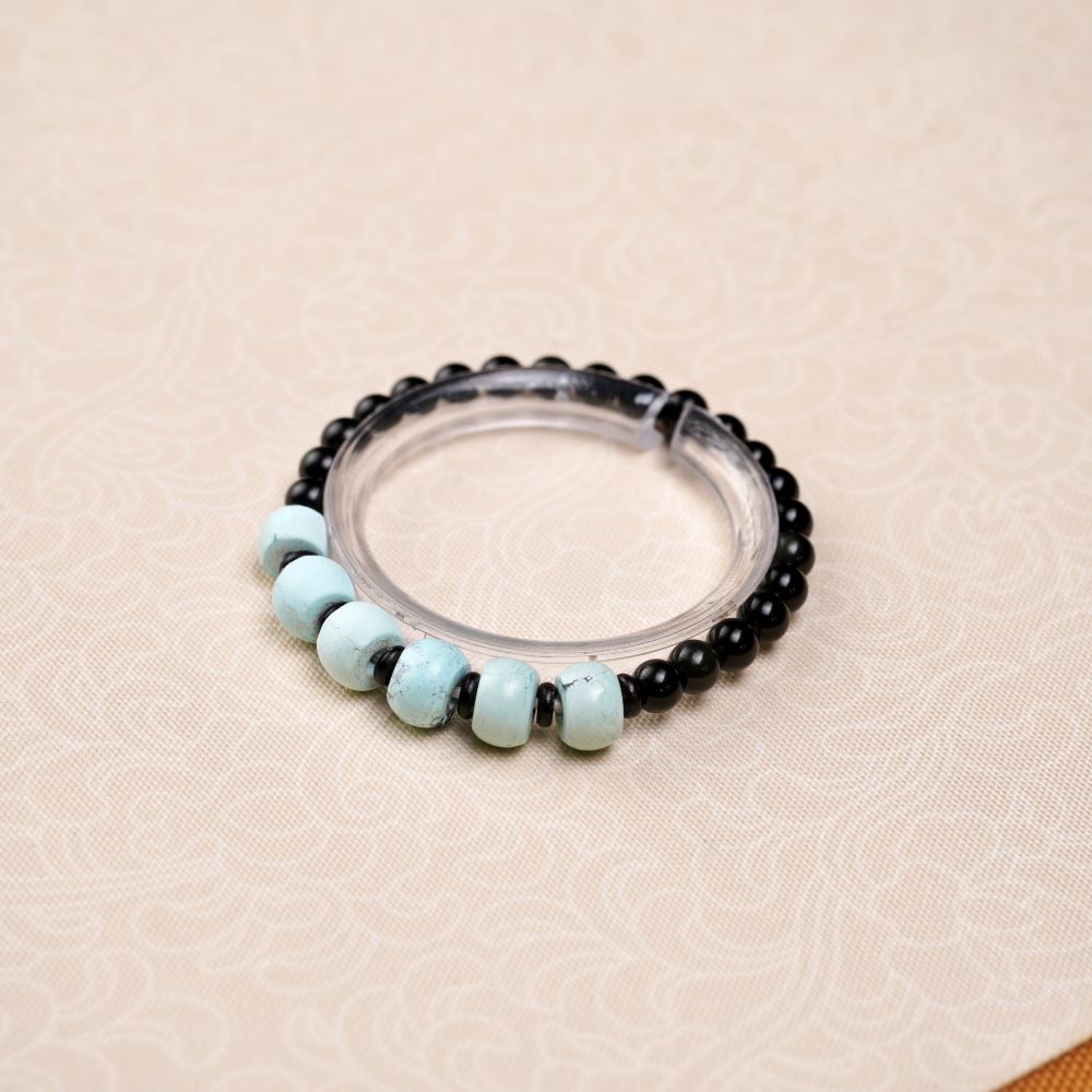 黑曜石 绿松石 六顶珠手手串单圈