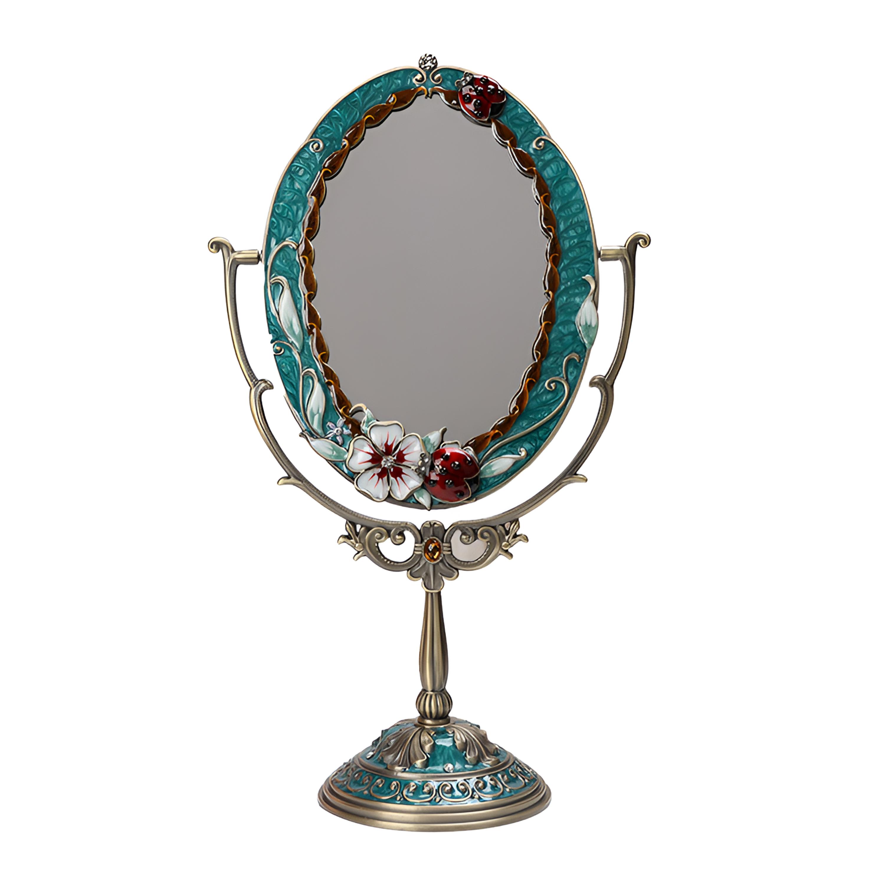 欧式复古化妆镜双面梳妆镜田园金属台式