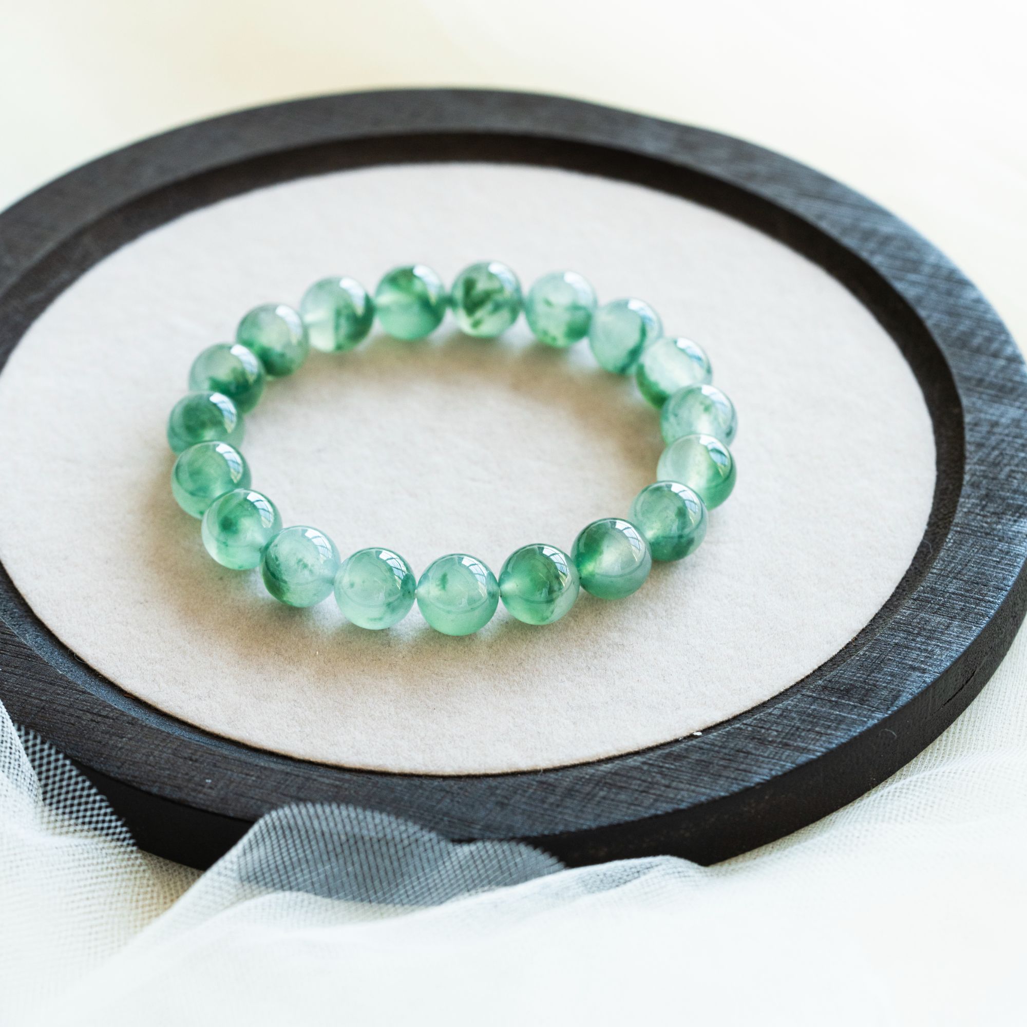 冰种飘绿花圆珠手串气质男款缅甸天然A货翡翠时尚玉手串精美