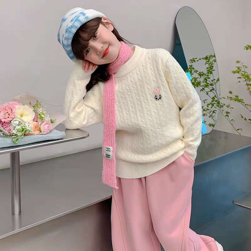 【朵妈专属】圆领女童加厚加绒保暖毛衣套头秋冬新款针织打底衫加绒