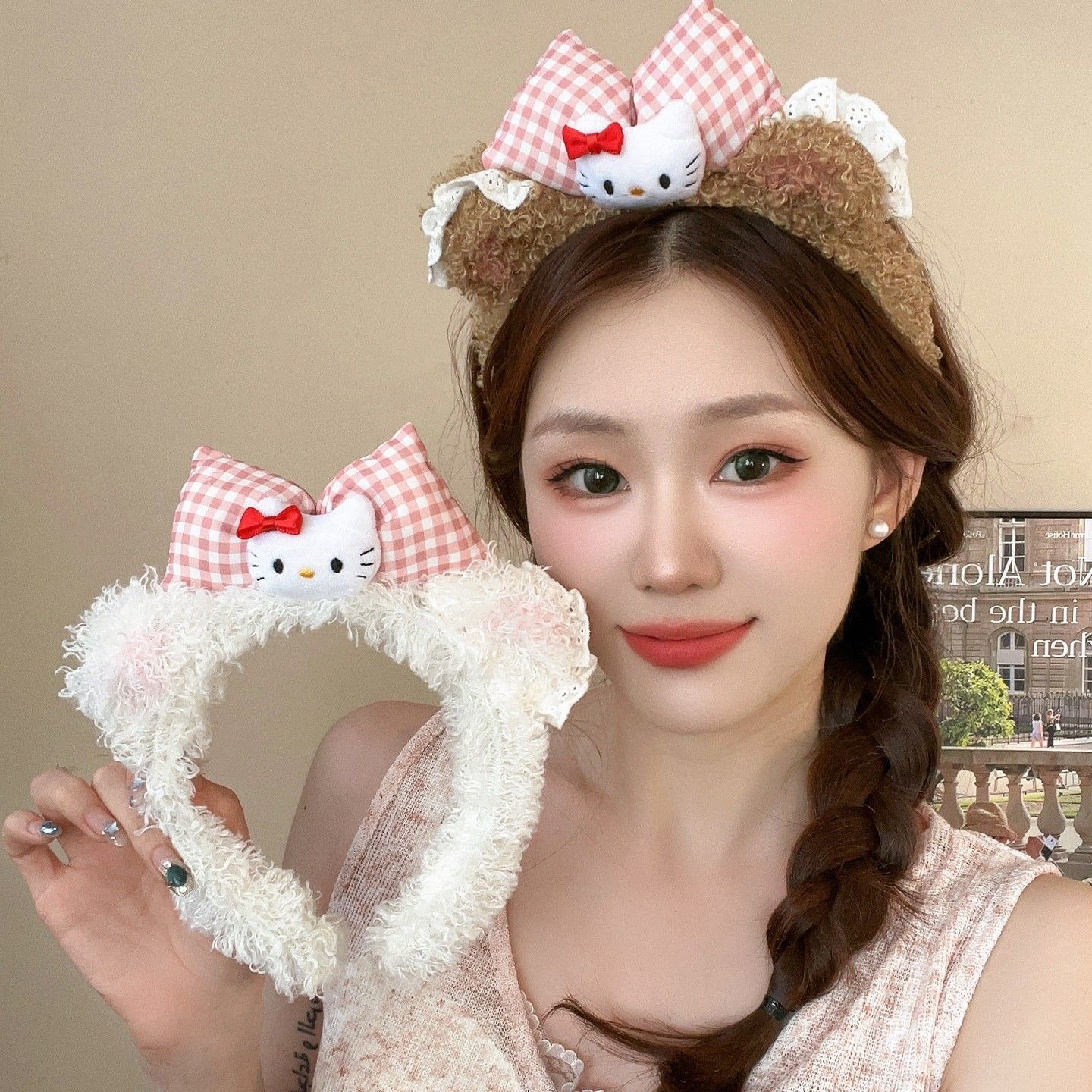 早秋毛绒蝴蝶结kt猫发箍2025新款甜美少女高颅顶洗脸防滑头箍头饰