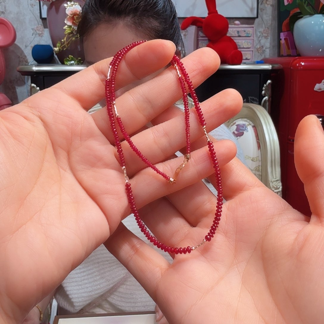 红宝石项链18K金镶嵌项链
