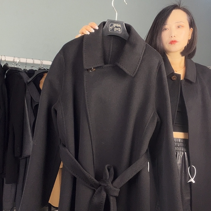 双面呢大衣一粒扣黑色L码