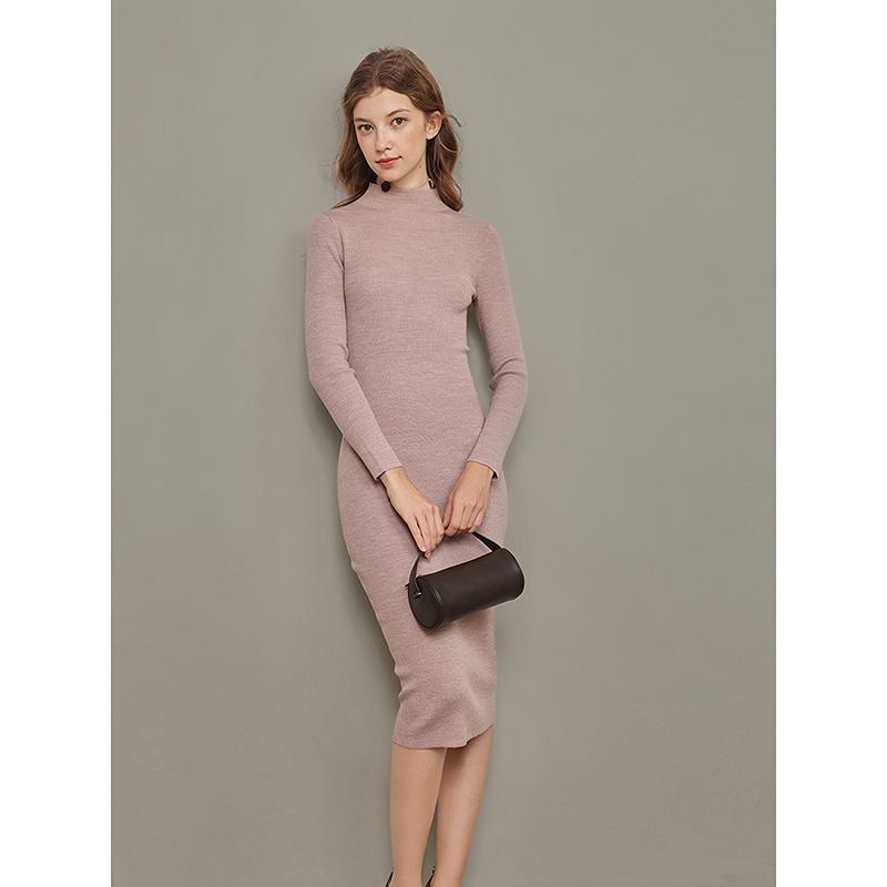 Mix Selection｜芳华裙 可机洗半高领长袖修身羊毛连衣裙MSCJQ0979