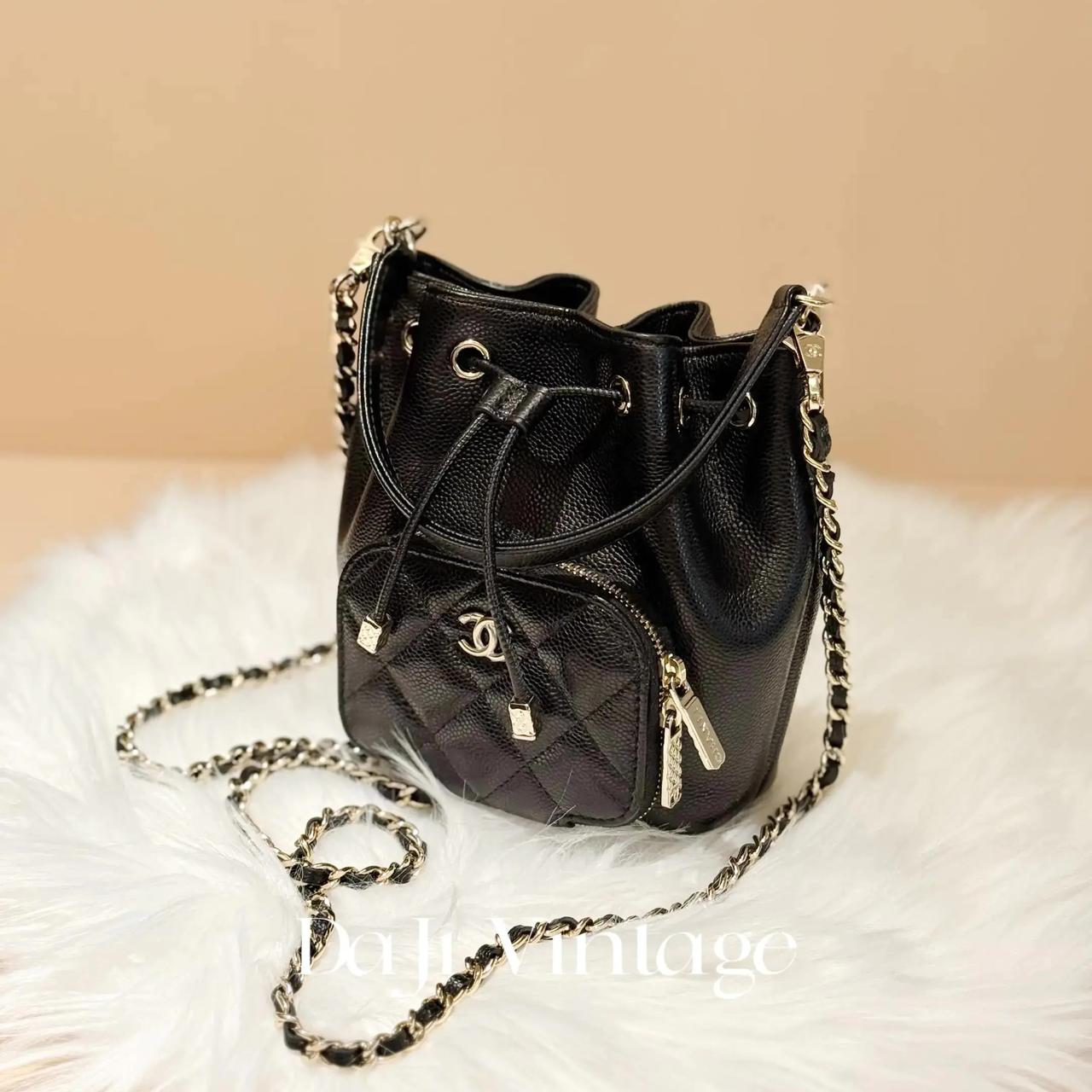 99新 Chanel/香奈儿 大吉中古/香奈儿黑金抽绳小水桶斜挎包
