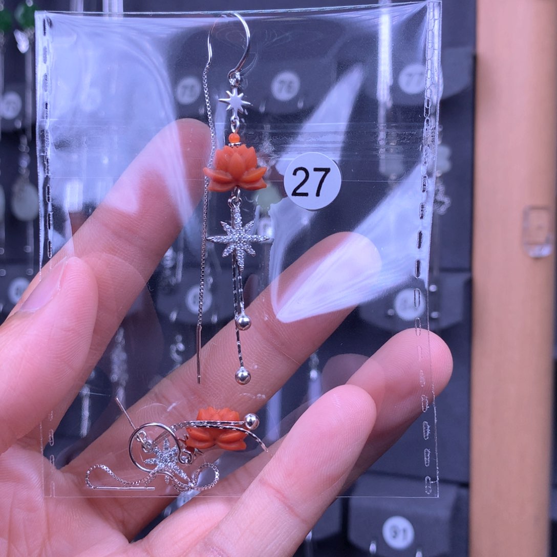 南红玛瑙耳饰银S925镶嵌(****莲