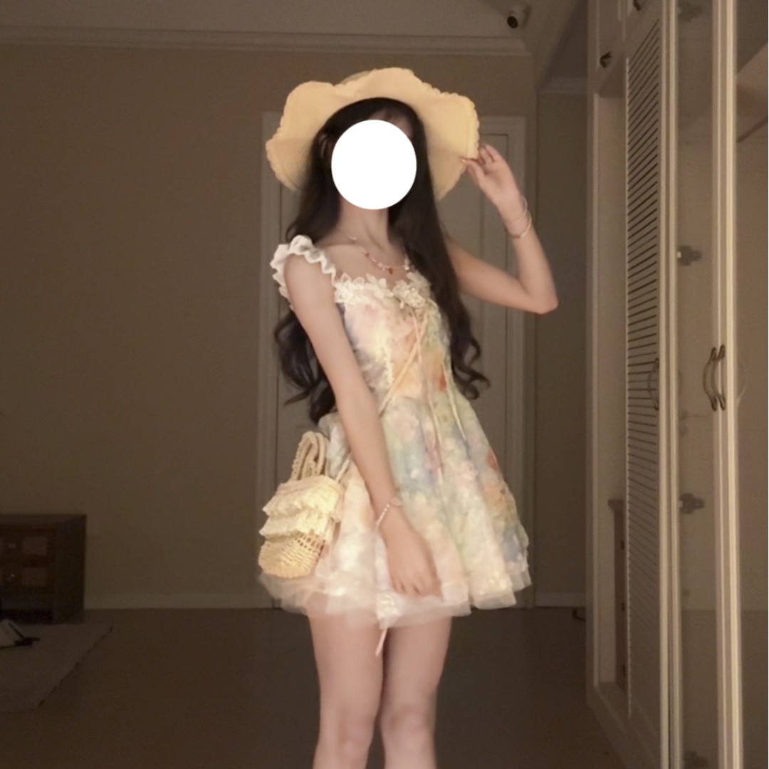【浪漫花海】吊带甜美半岛花落连衣裙纯欲风法式温柔初恋