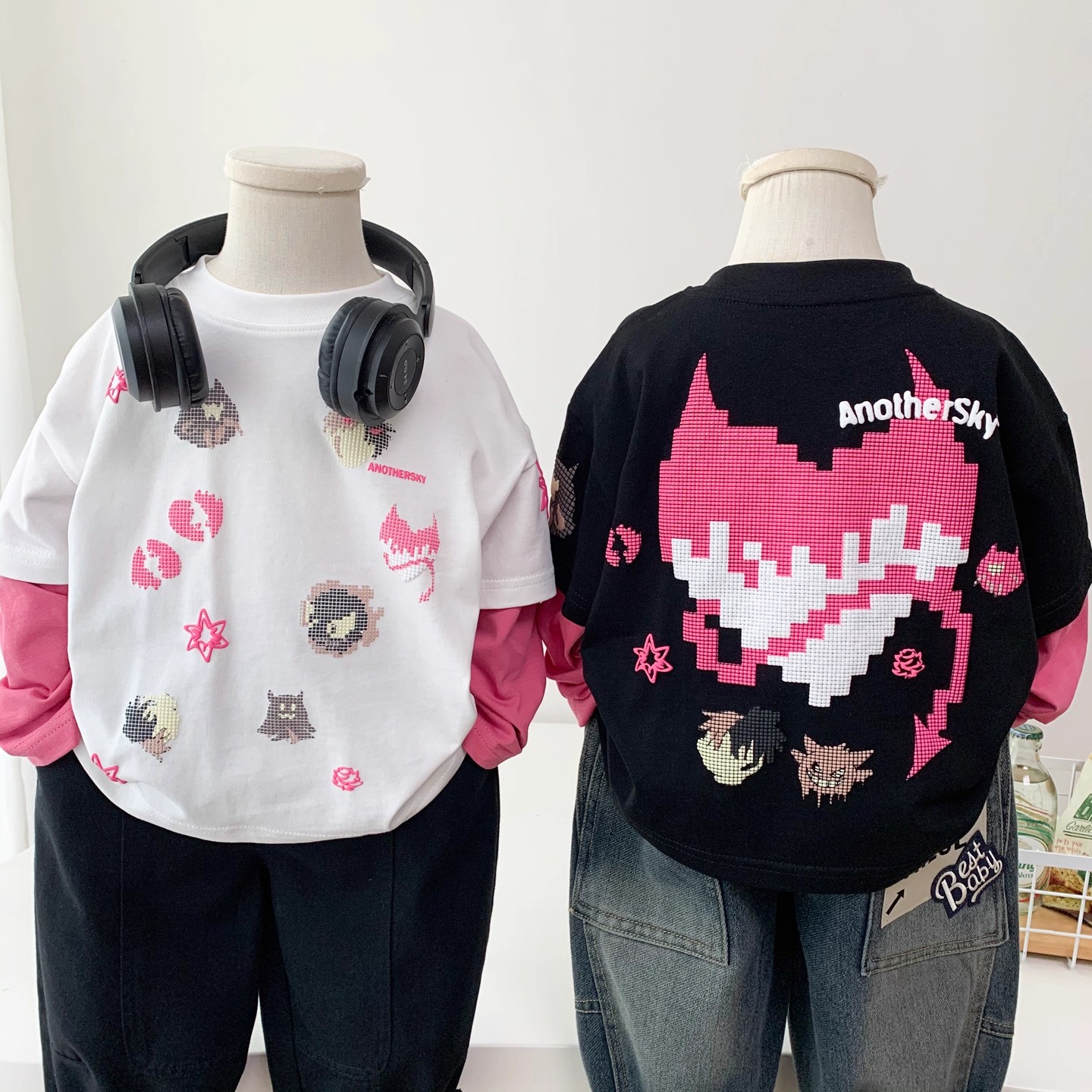 男童假两件T恤2025秋季新款儿童个性立体凹凸薄款打底衫时尚长袖T