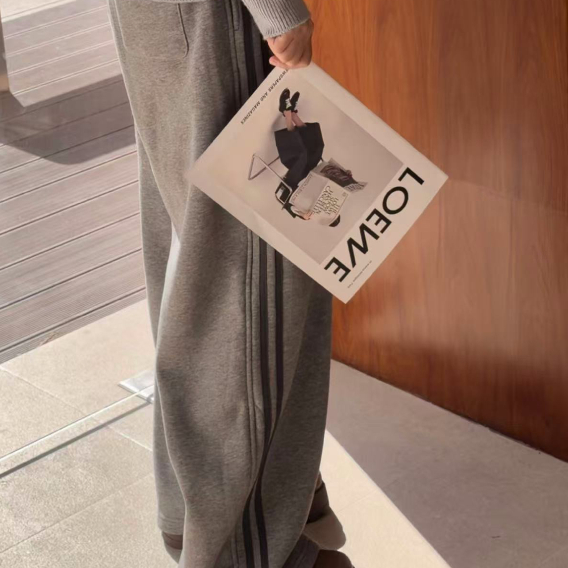 NZB 新品拼接条纹加绒阔腿休闲卫裤