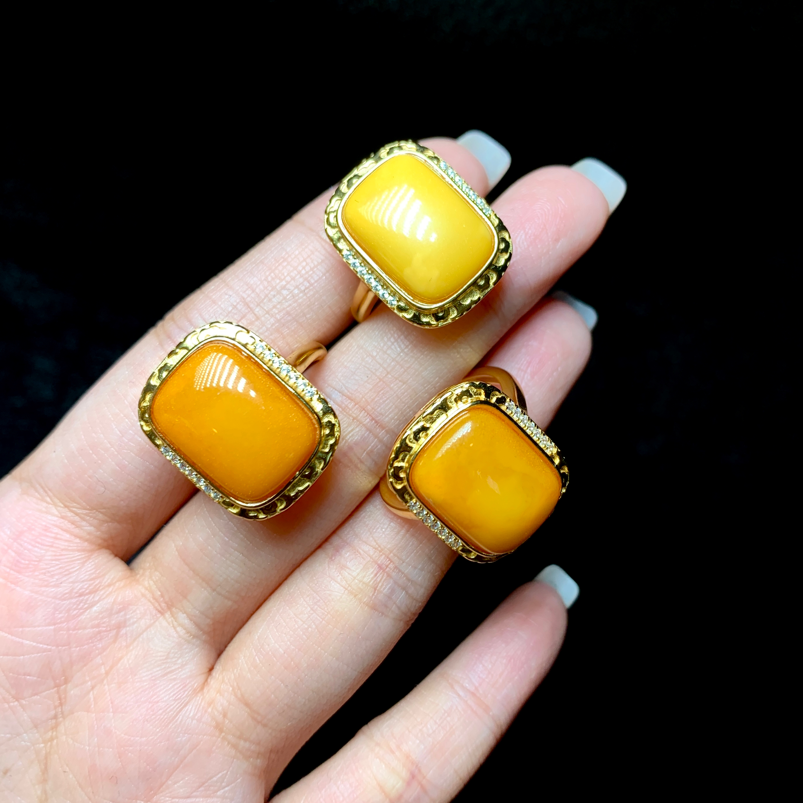 【云上好物】20 DS50406-S925银蜜蜡戒指-多样性发一件-9*13mm（JG）