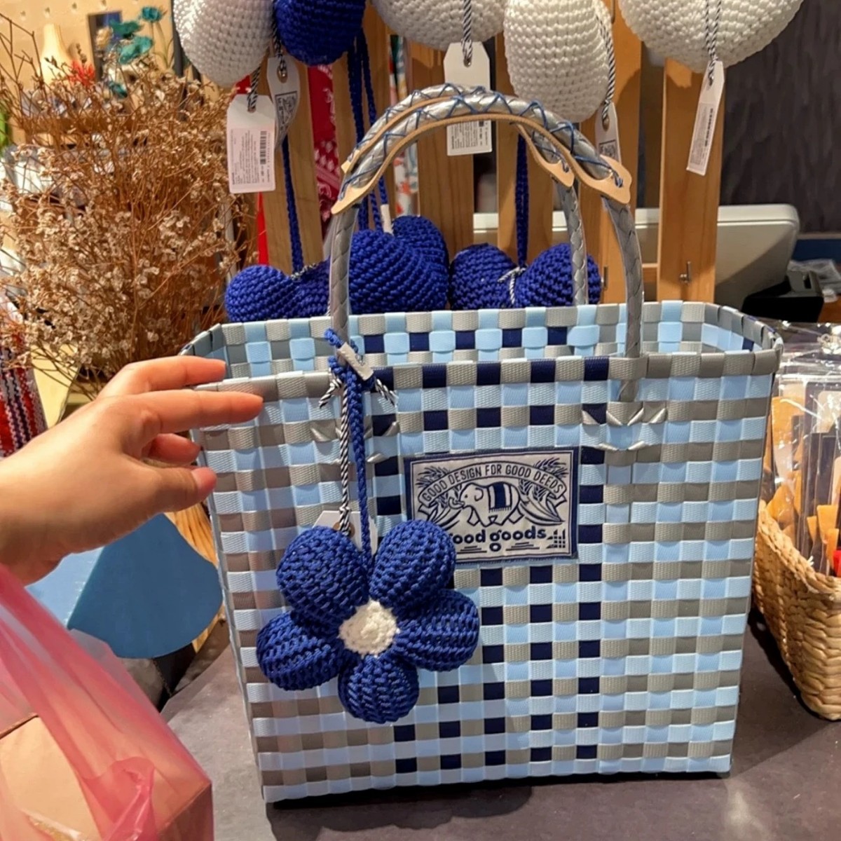 防水大容量泰国同款goods新手工编织手提女包菜篮子包彩色大象包