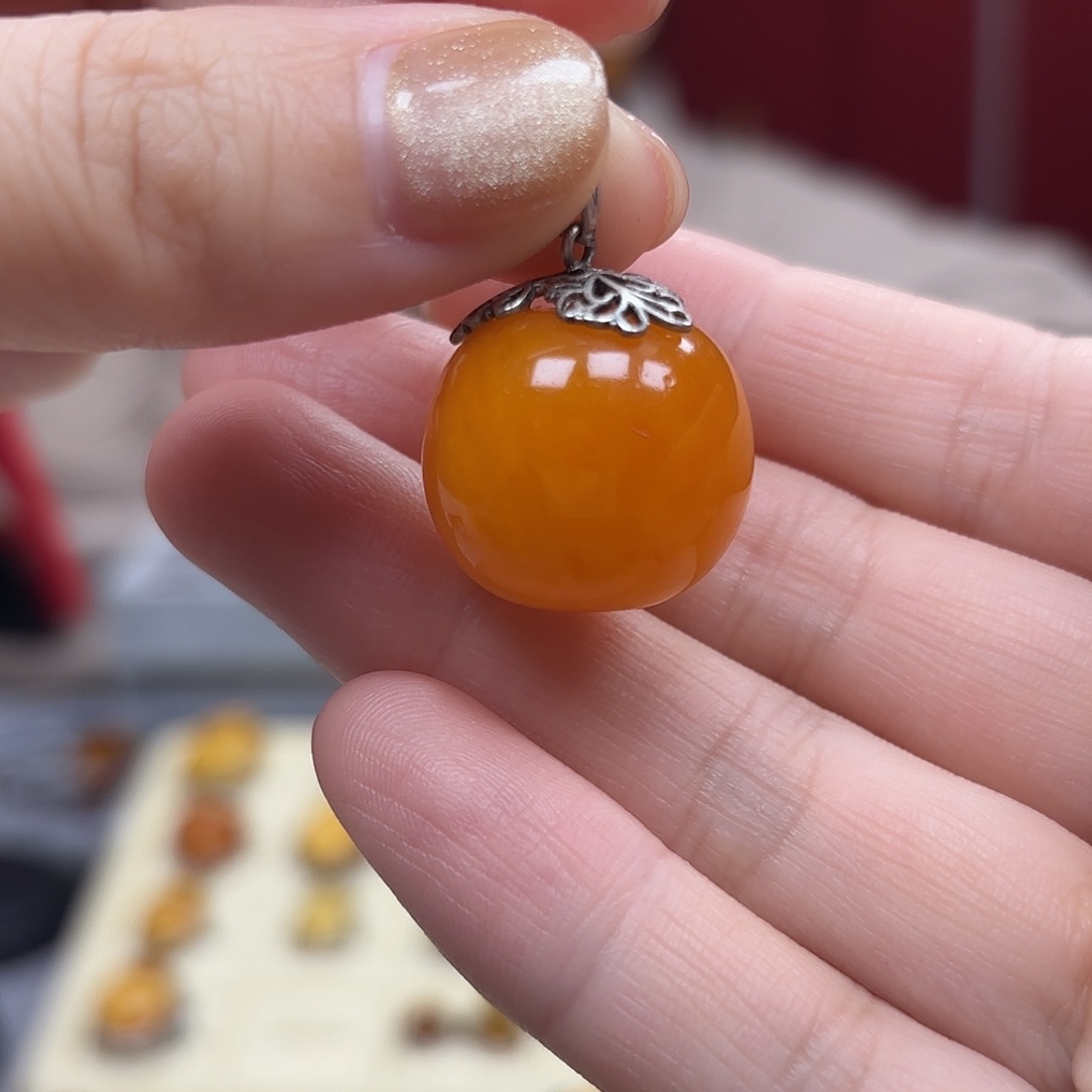琥珀裸石银S925镶嵌5吊坠