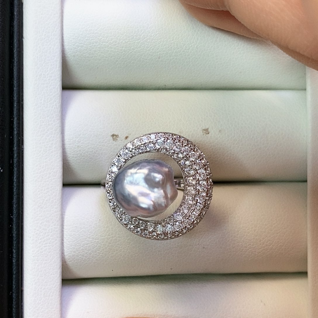 海水珍珠戒圈银S925镶嵌