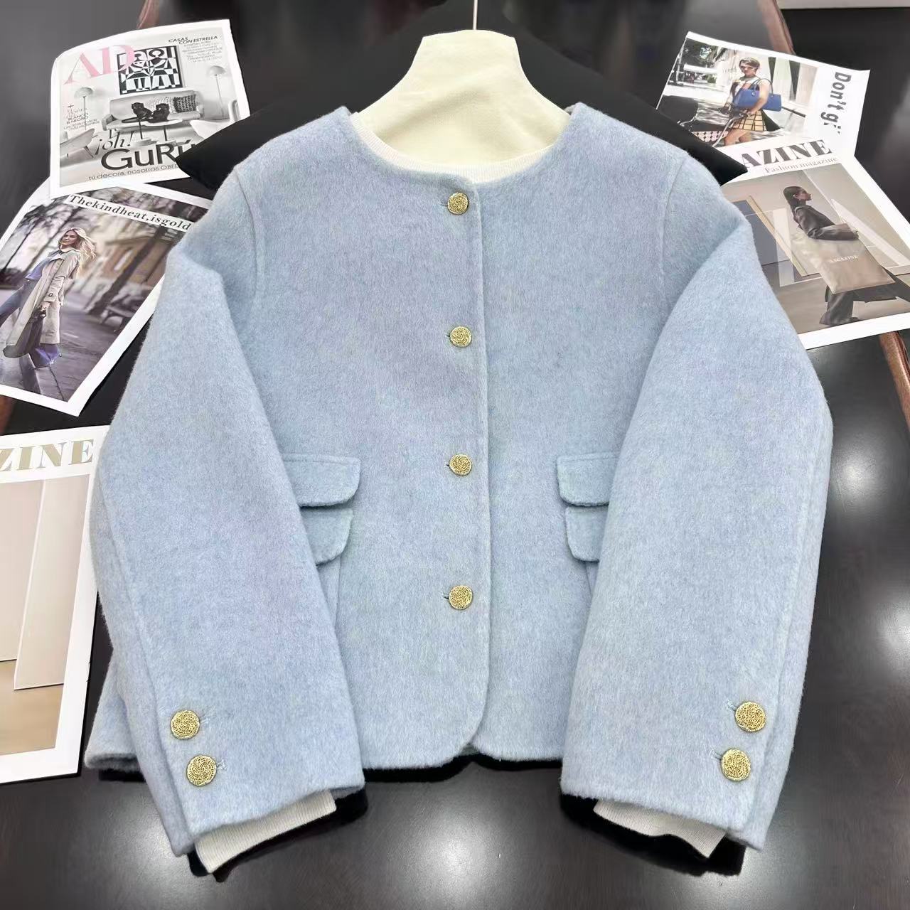 【6110】大漫甄选高级双口袋双面绒大衣短外套YYJ8003