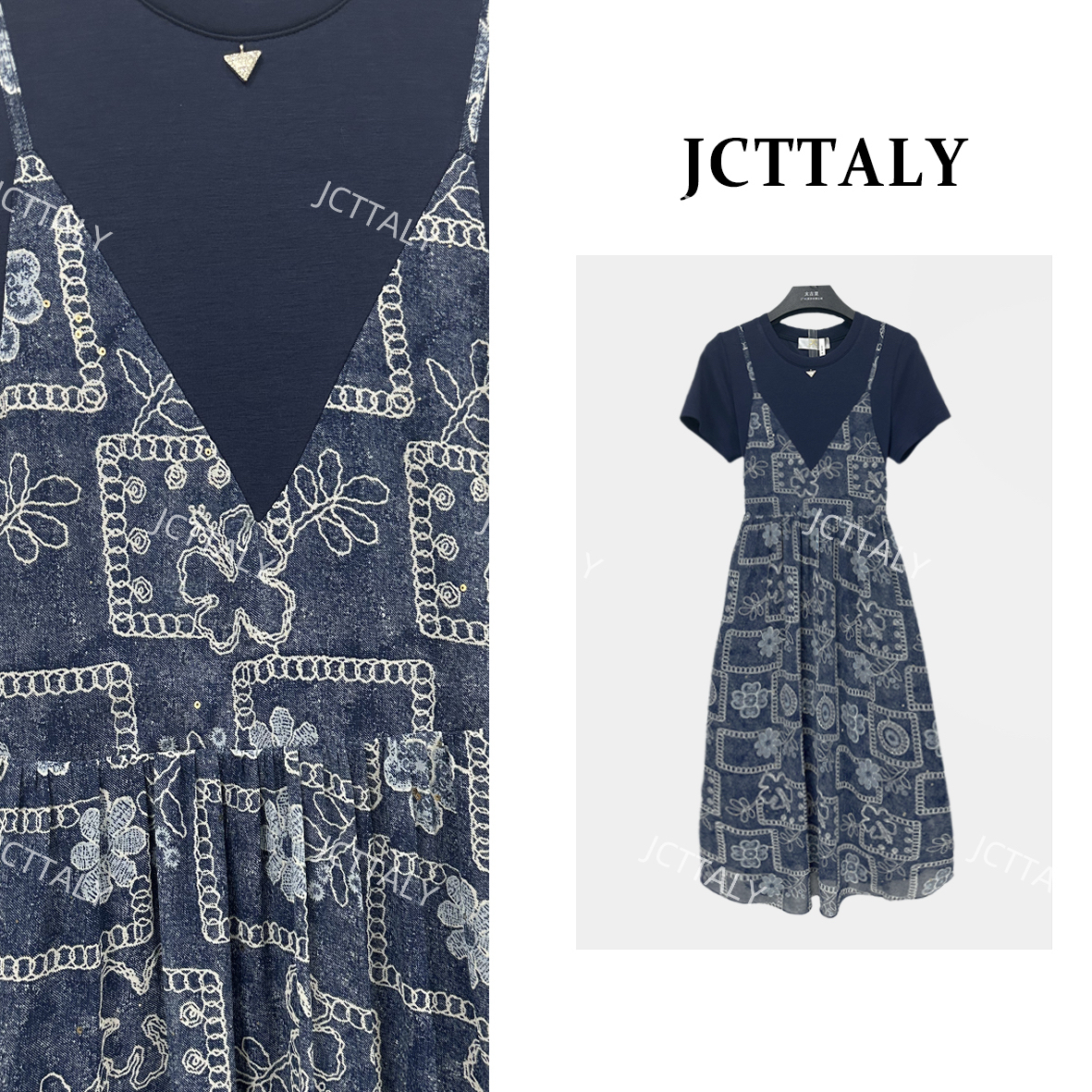 【Linda】【55】轻奢碎花拼接时尚减龄短袖宽松潮流连衣裙NH-A211