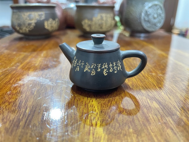 20CC钦州坭兴陶龙拔标老师刻字手把小茶壶