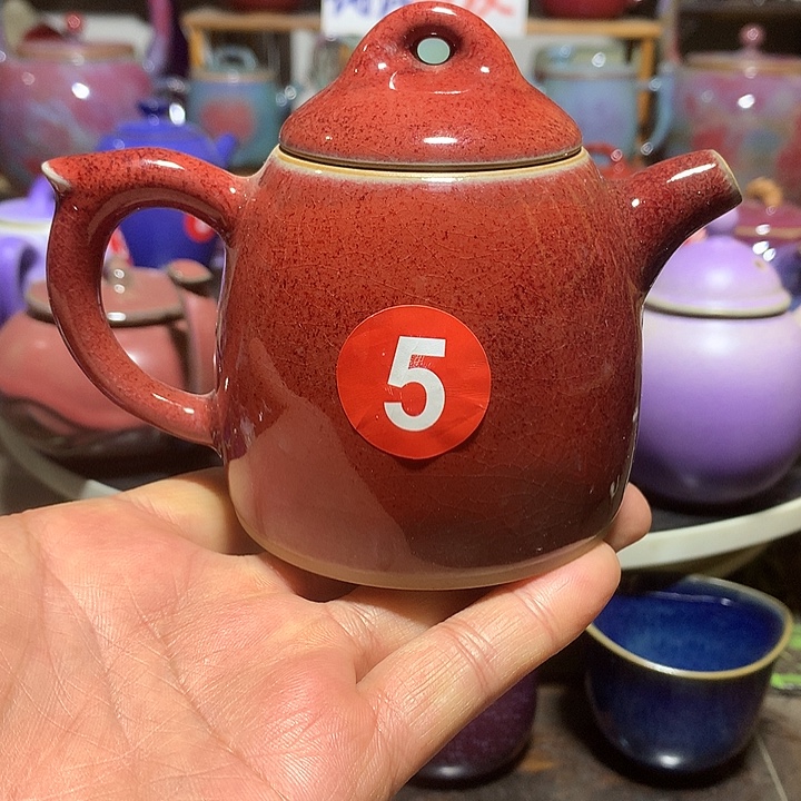 壶钧瓷钧红釉秦权壶