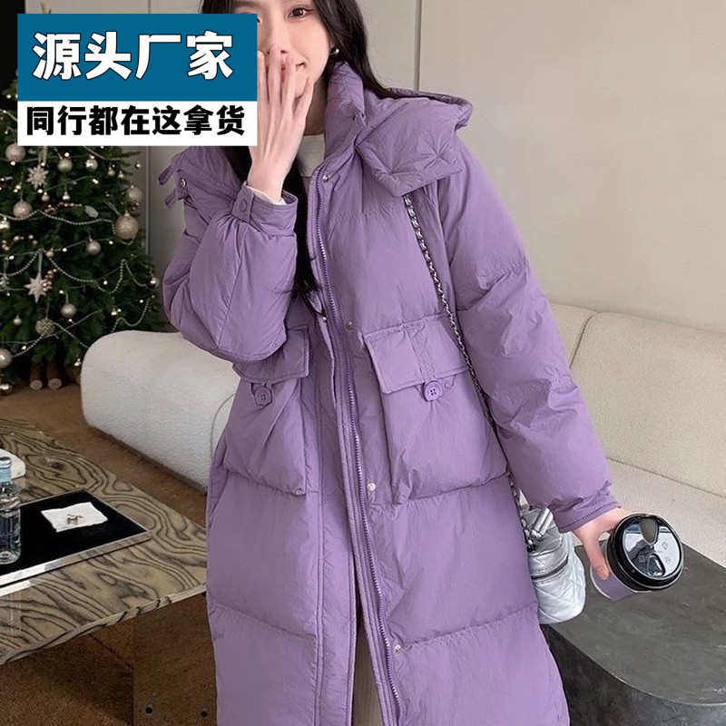 梵乐芬羽绒服女中长款2025韩版新款半粒连帽设计鸭绒保暖潮流外套