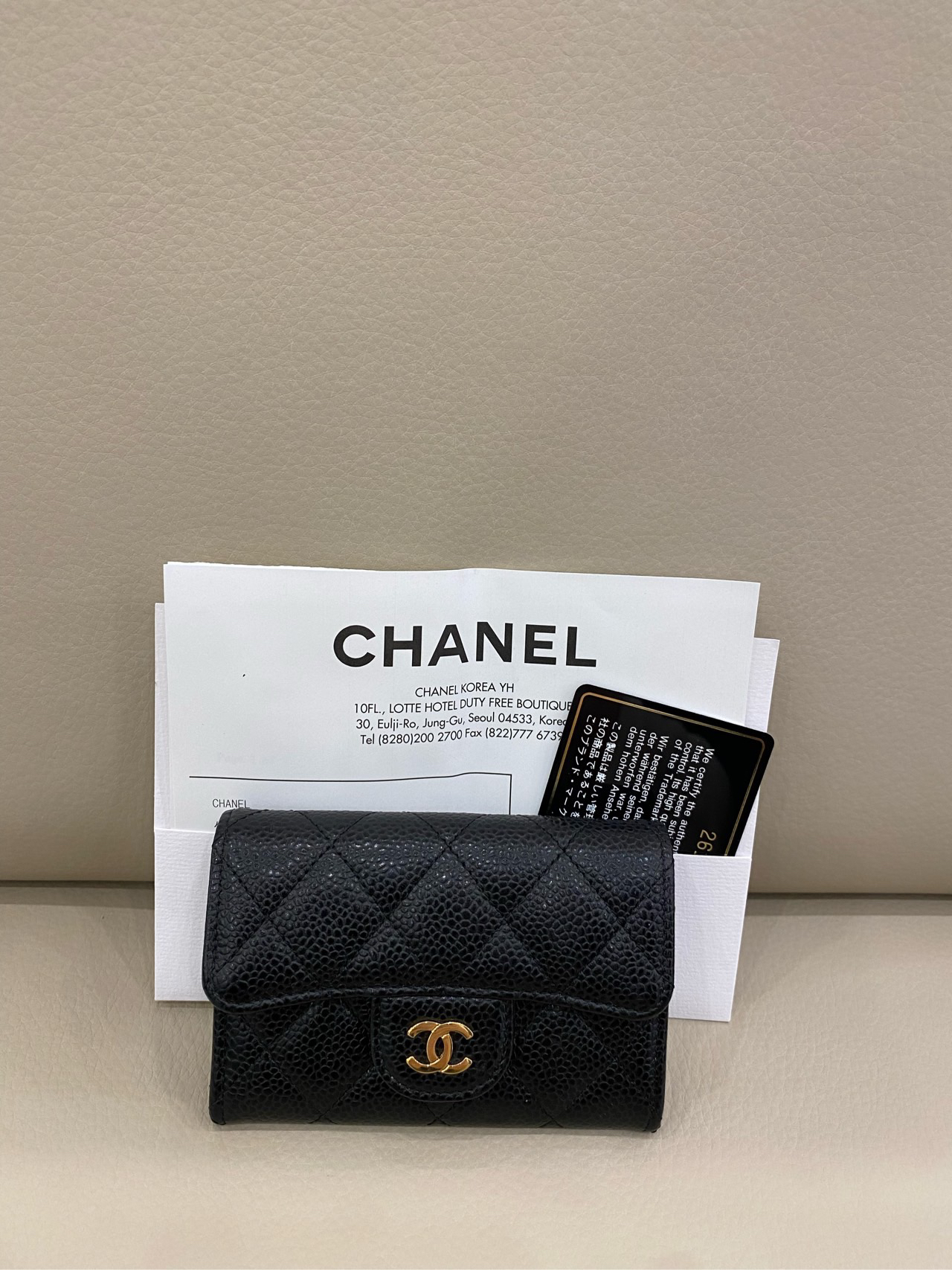 99新 Chanel/香奈儿 CF卡包 黑金荔枝牛皮 26开有卡